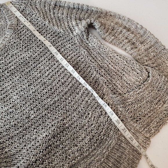 Eileen Fisher Open Knit Sweater Small Pockets Wide Neck Gray‎ White Cotton Blend - Picture 6 of 10